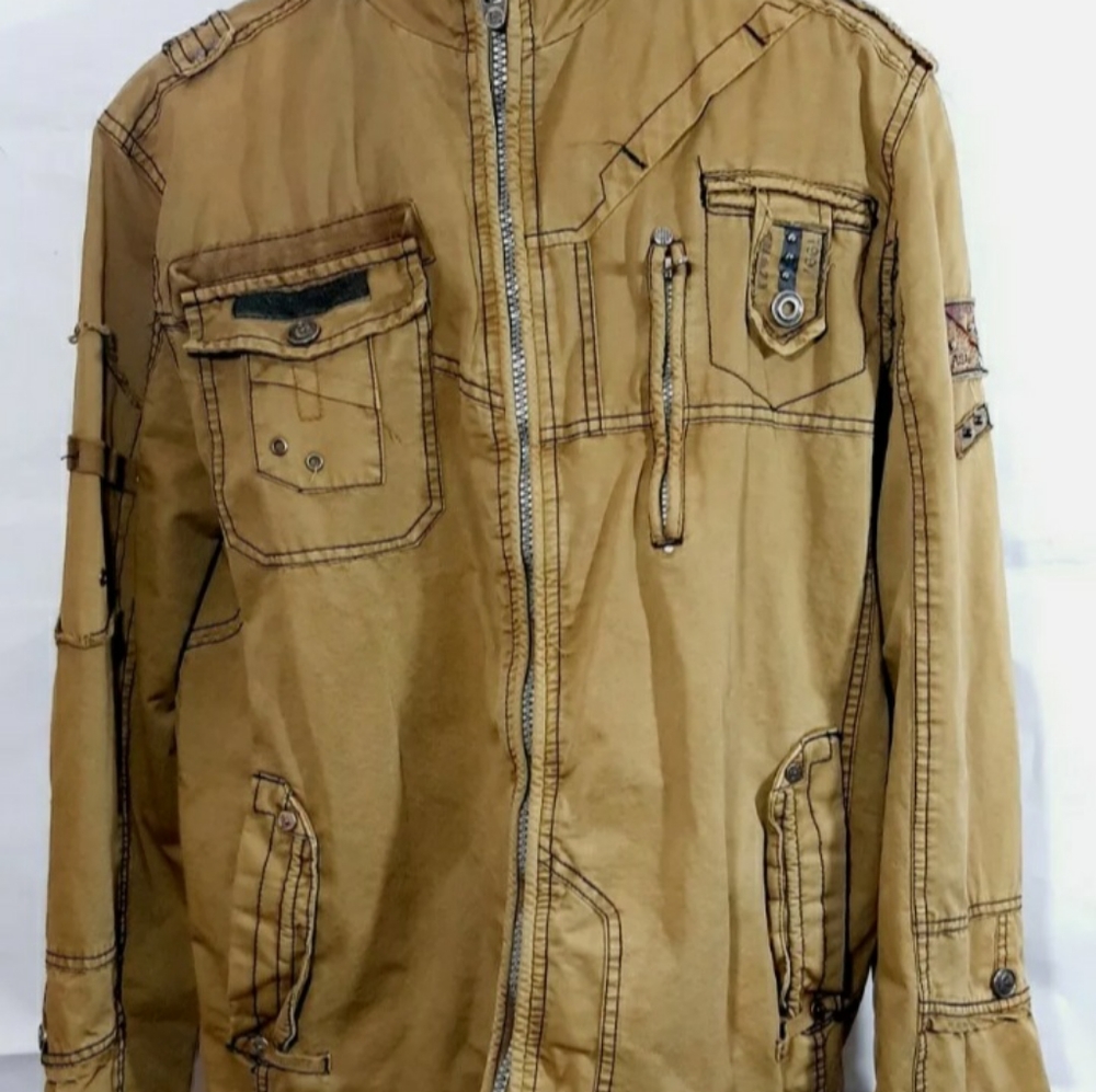 FUSAI jeans Mens Bomber Style Khaki Green Jacket,